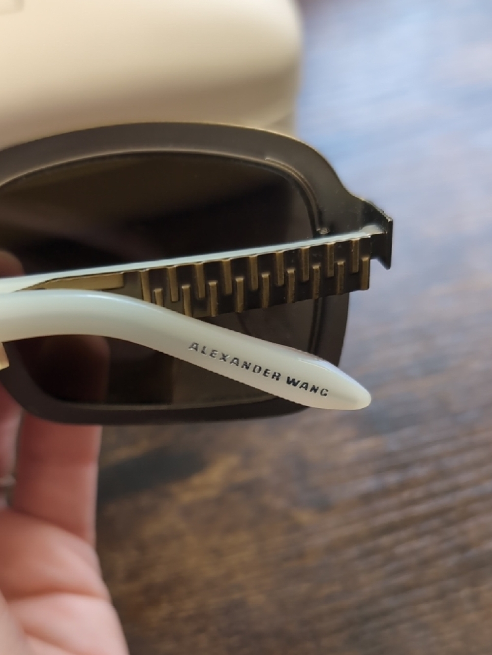 Linda Farrow x Alexander Wang Zipper Trim Square Sunglasses in Antique Brass - Picture 5 of 12